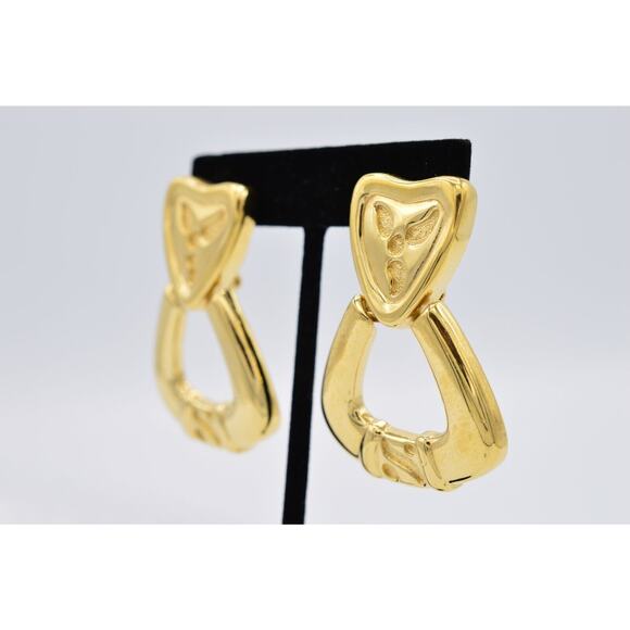 Givenchy Vintage Clip On Earrings Chunky 2" Gold Door Knocker Signed 1980s BinAB - Picture 2 of 10